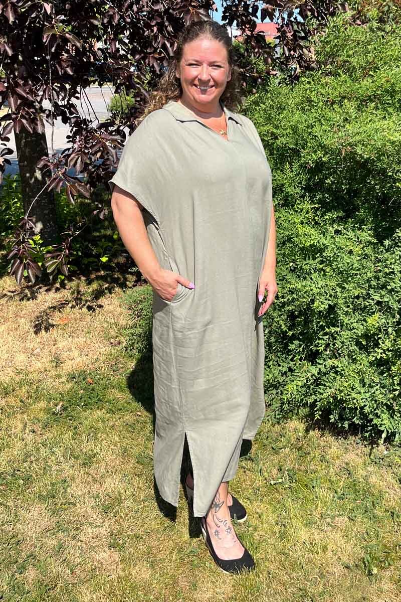 Ina Linneklänning Dam Dusky Green Soyaconcept