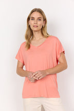 Marica V-neck T-shirt Women Peach Pink Soyaconcept