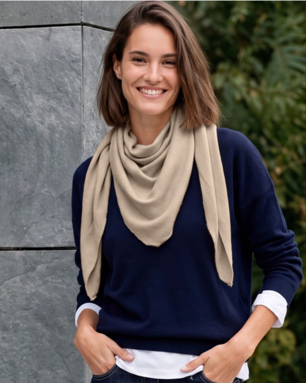 Tora Triangel Scarf Dam Beige Alabaster Melange | Smilebutiken - Cecil
