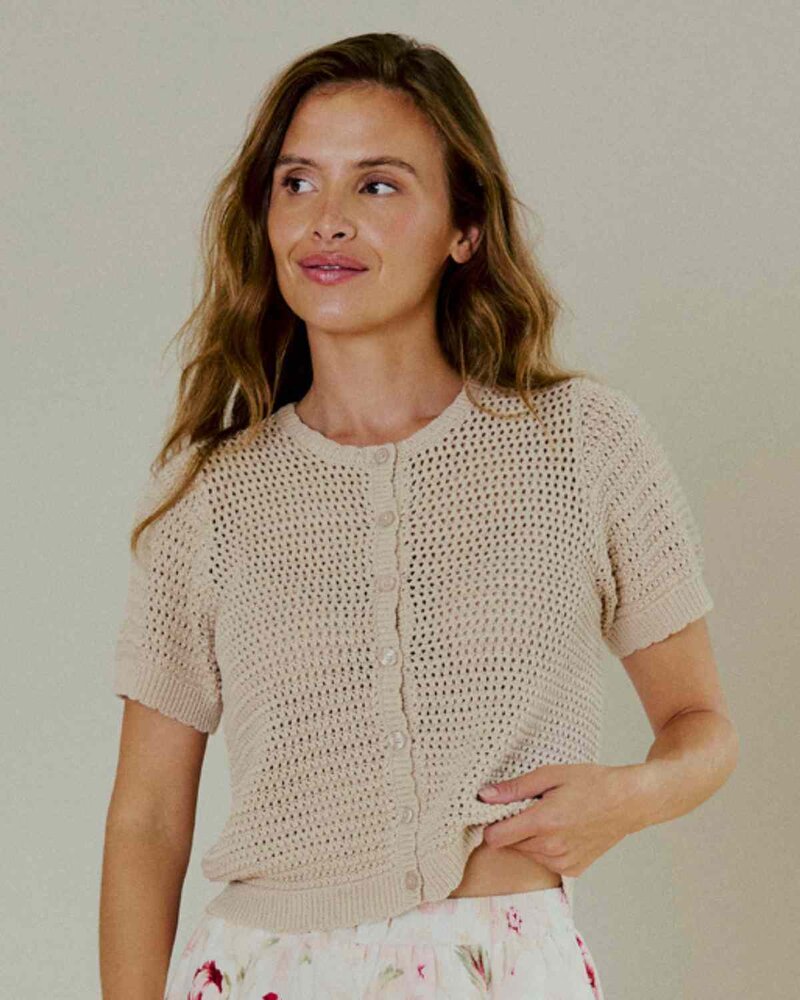 Tota Short-Sleeved Cardigan Ladies Silver Mink | Smilebutiken - Freequent