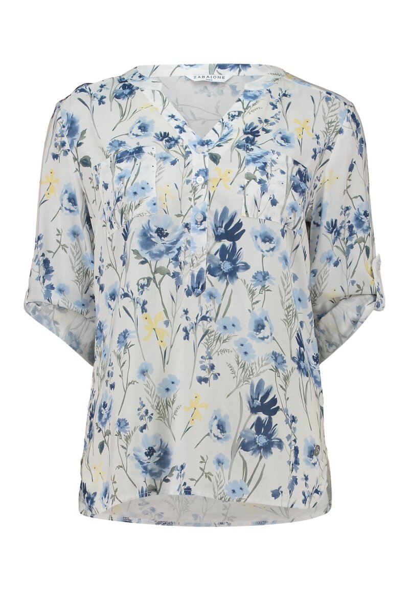 Elara V-ringad Blus Dam Blå Blue Flower - Zabaione