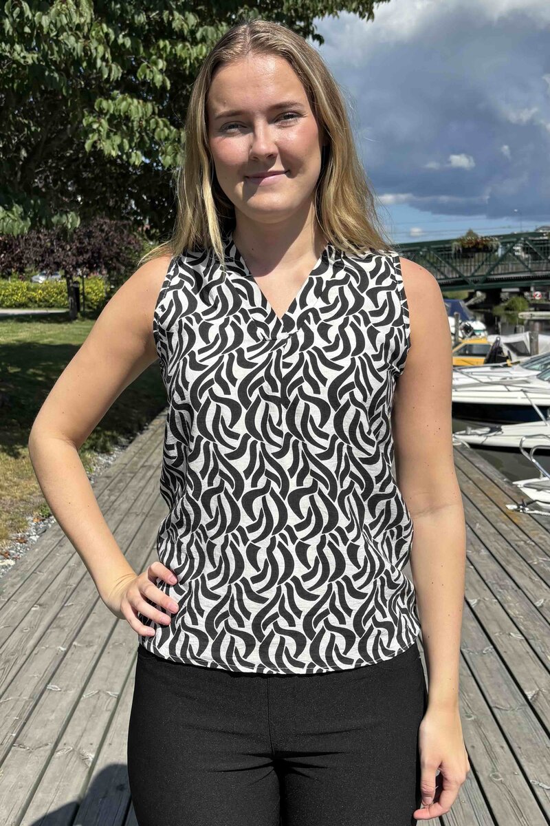 Sara Mönstrad Kortärmad Topp Dam Svart Black | Smilebutiken - Zabaione